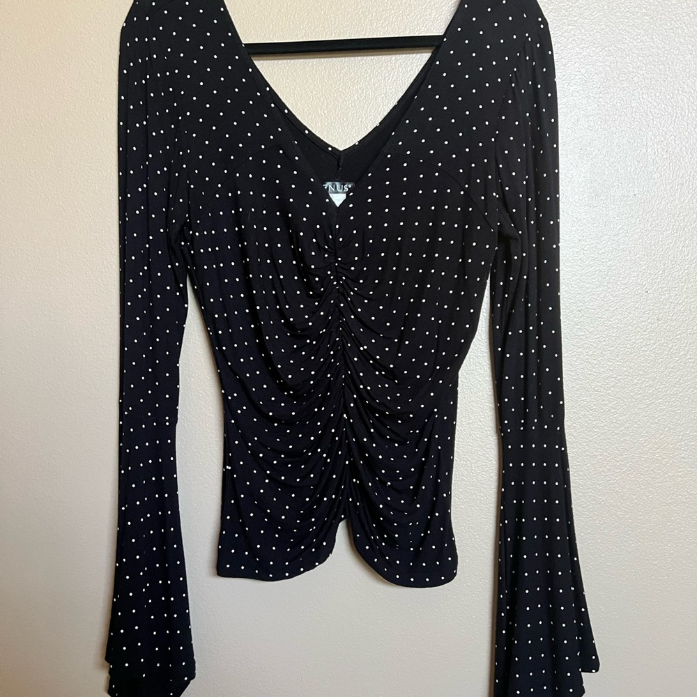 Black Polka Dot V-Neck Women's Top